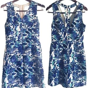 H&M Aqua, Blue, White Jacquard Minidress with cutout back detail